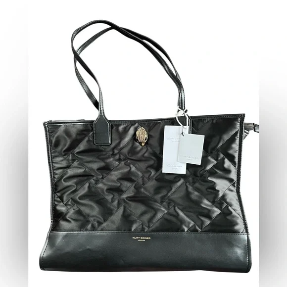 KURT GEIGER LONDON Black Quilted Recycled Shopper Bag Brass Eagle NWT - Picture 13 of 14